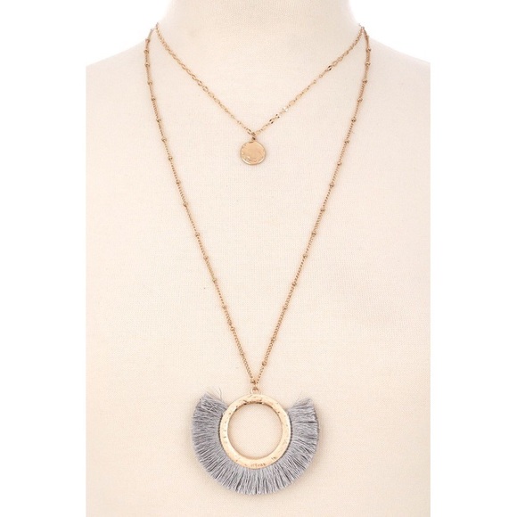 Bermuda Turquoise and Gold Tassel Pendant Necklace - Picture 5 of 6